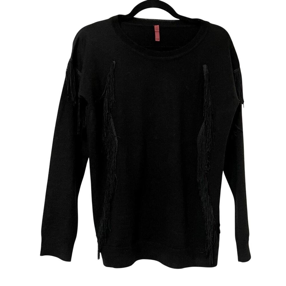 5/48 Black Fringe Crew Neck Pullover Sweater Womens M Whimsigoth Casual Fall